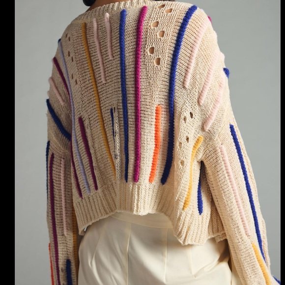 Pilcro Anthropologie Cropped Striped Cardigan Sweater Open Knit - Picture 2 of 9